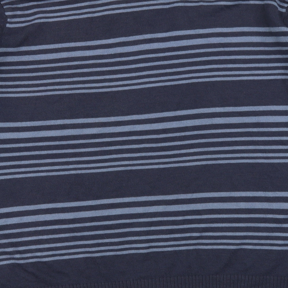 Easy Womens Blue V-Neck Striped Acrylic Pullover Jumper Size L