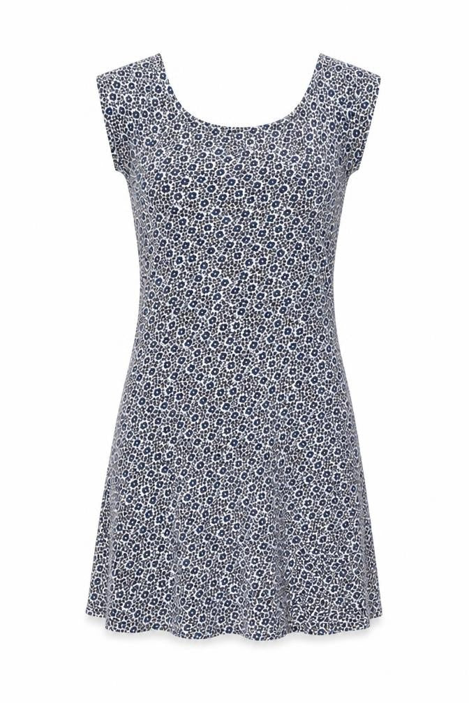 Easy Wear Womens Blue Floral Cotton Mini Size S Boat Neck Pullover