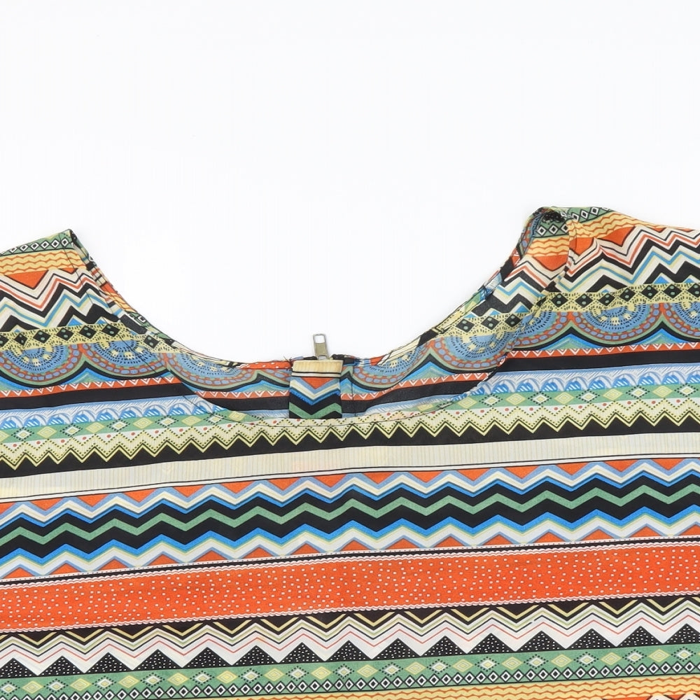 Miso Womens Multicoloured Geometric Polyester Basic Blouse Size 14 Scoop Neck