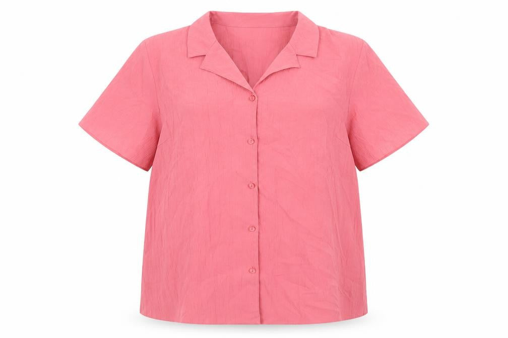 EWM Womens Pink Polyester Basic Button-Up Size 16 Collared