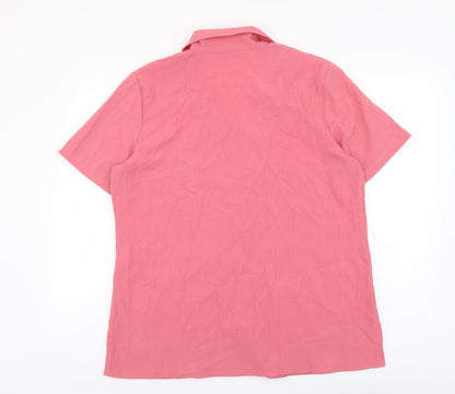 EWM Womens Pink Polyester Basic Button-Up Size 16 Collared