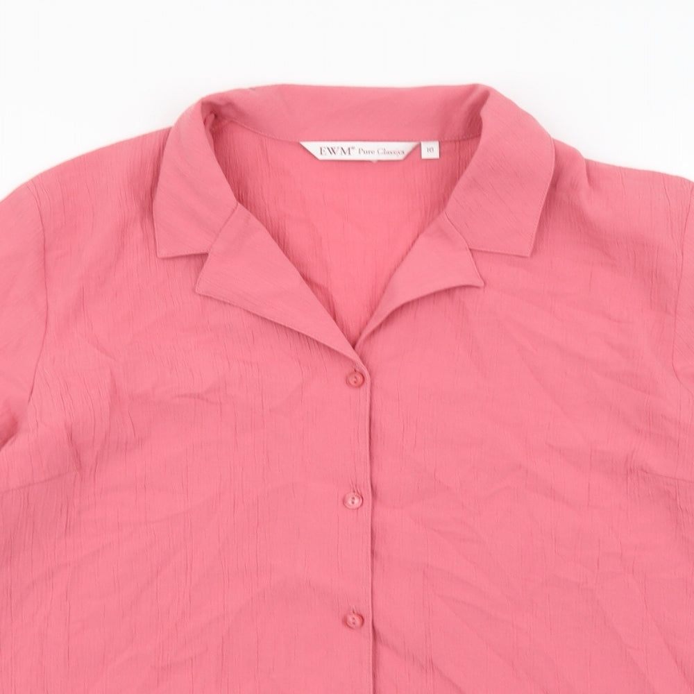 EWM Womens Pink Polyester Basic Button-Up Size 16 Collared