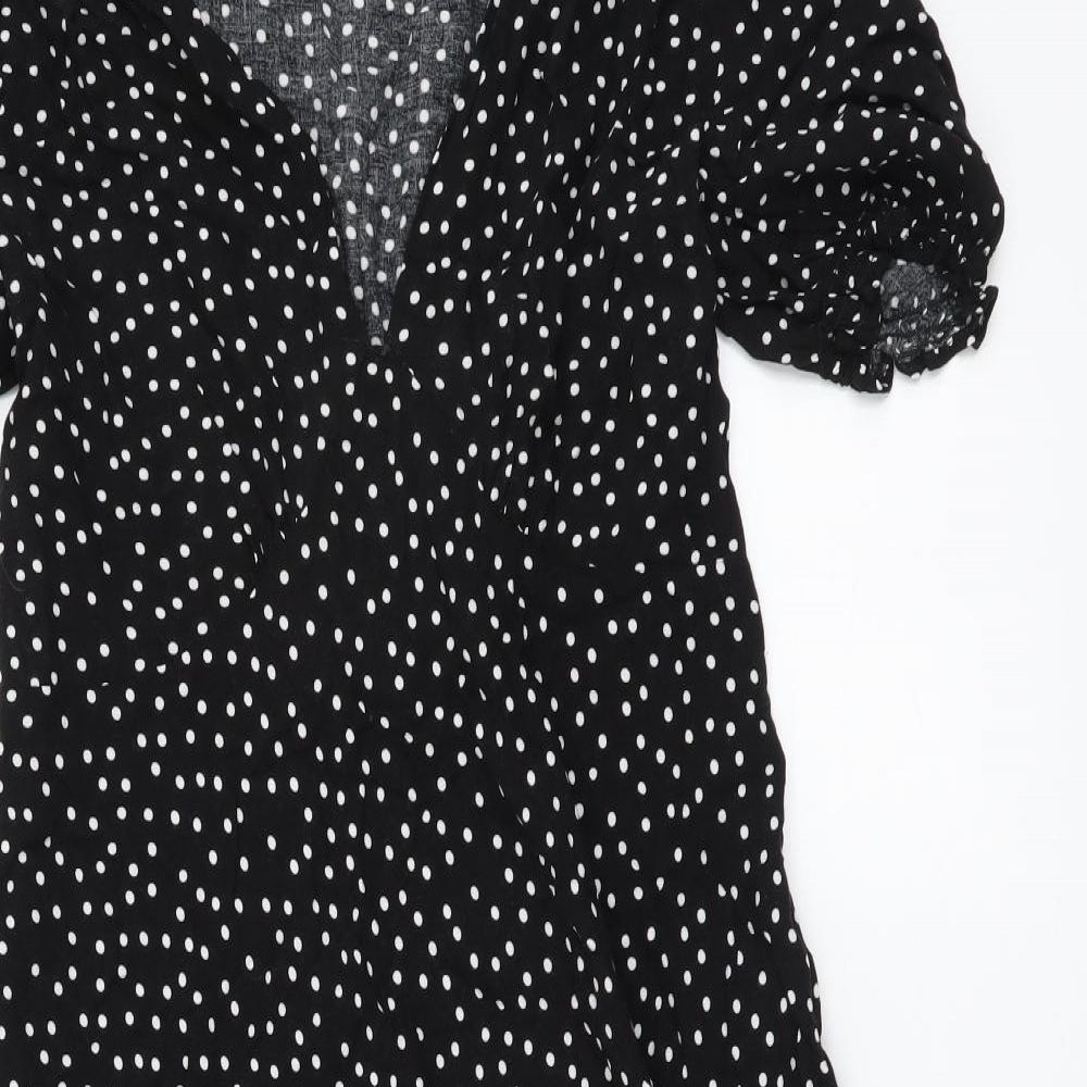 NEXT Womens Black Polka Dot Viscose A-Line Size 10 V-Neck Pullover