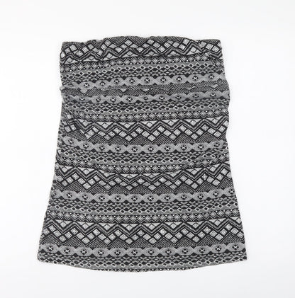 Preworn Womens Black Geometric Cotton Basic Tank Size 16 Off the Shoulder