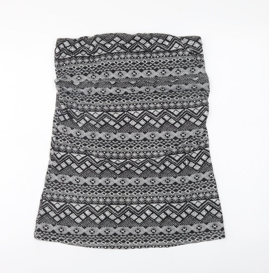Preworn Womens Black Geometric Cotton Basic Tank Size 16 Off the Shoulder