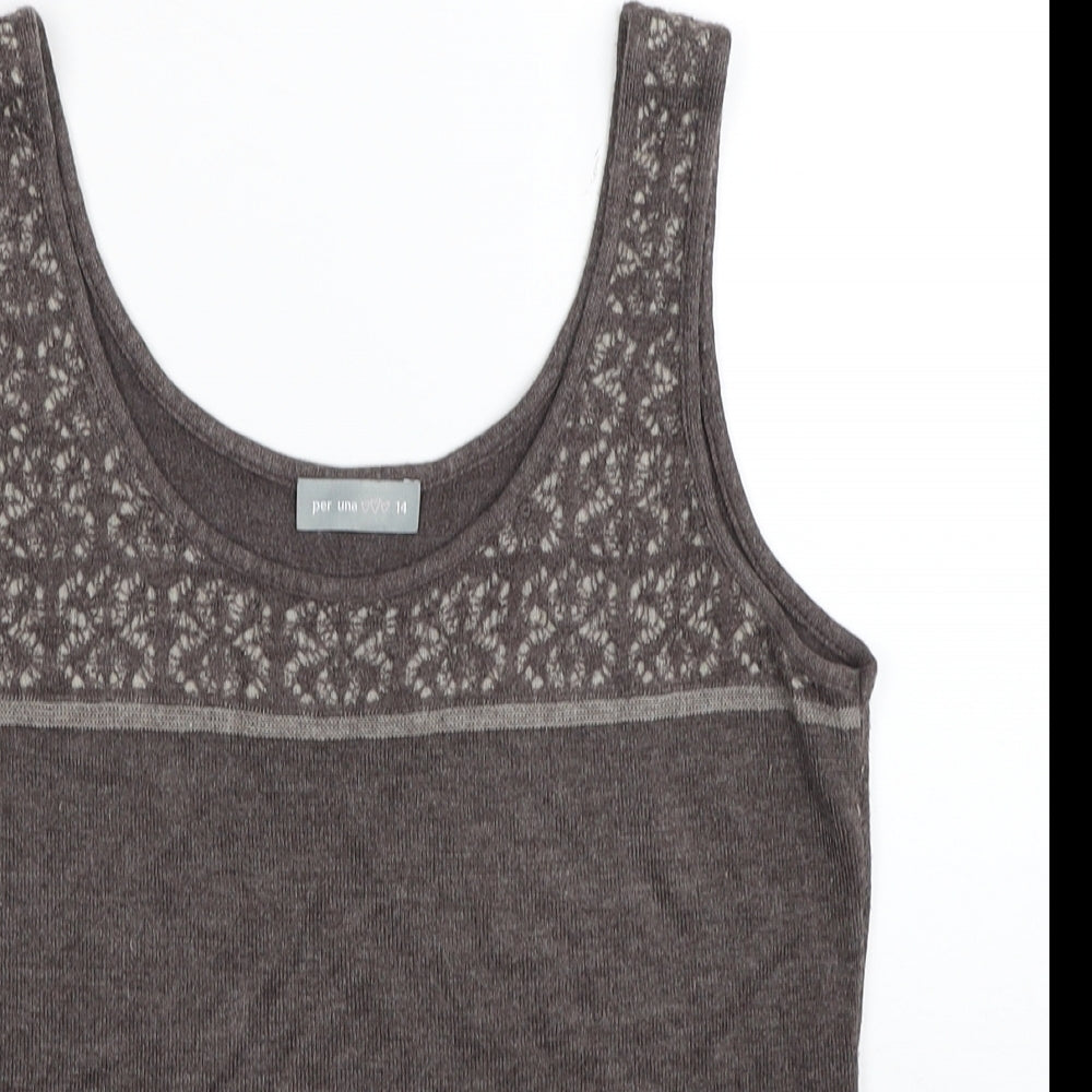 Per Una Womens Brown Viscose Basic Tank Size 14 Scoop Neck