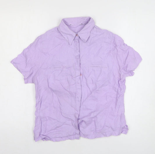 Preworn Boys Purple Linen Basic Button-Up Size M Collared Button