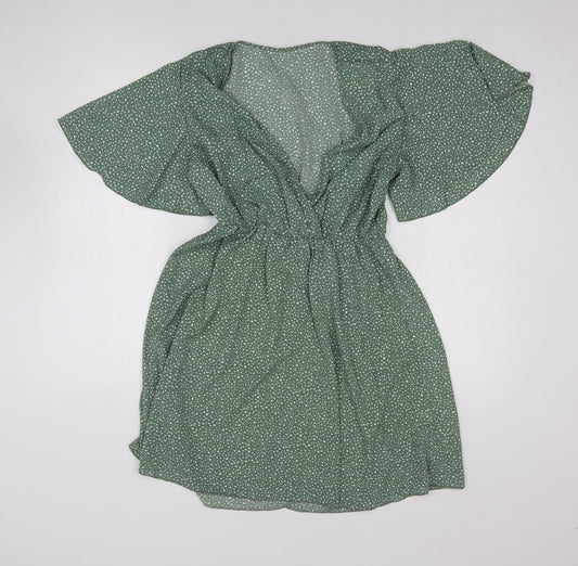 Zaful Womens Green Polka Dot Polyester Fit & Flare Size S Scoop Neck Pullover - Angel Sleeve