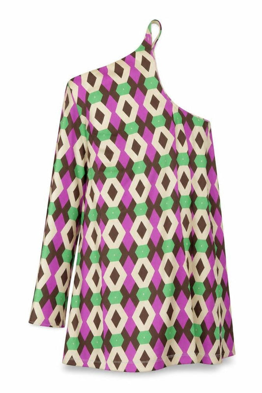 Zara Womens Multicoloured Geometric Polyester A-Line Size M One Shoulder Pullover