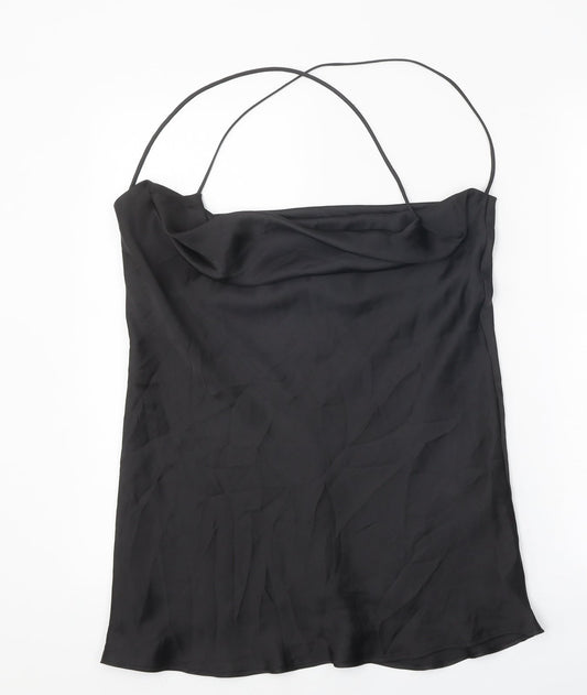 Zara Womens Black Polyester Jersey Tank Size M Cowl Neck