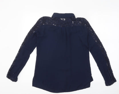 Zara Womens Blue Polyester Jersey Button-Up Size S Collared