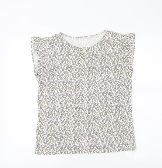 TU Womens White Floral Polyester Basic T-Shirt Size S Round Neck