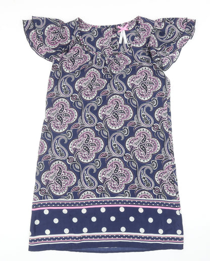 Next Womens Blue Paisley Polyester A-Line Size 10 Scoop Neck Button