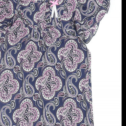 Next Womens Blue Paisley Polyester A-Line Size 10 Scoop Neck Button
