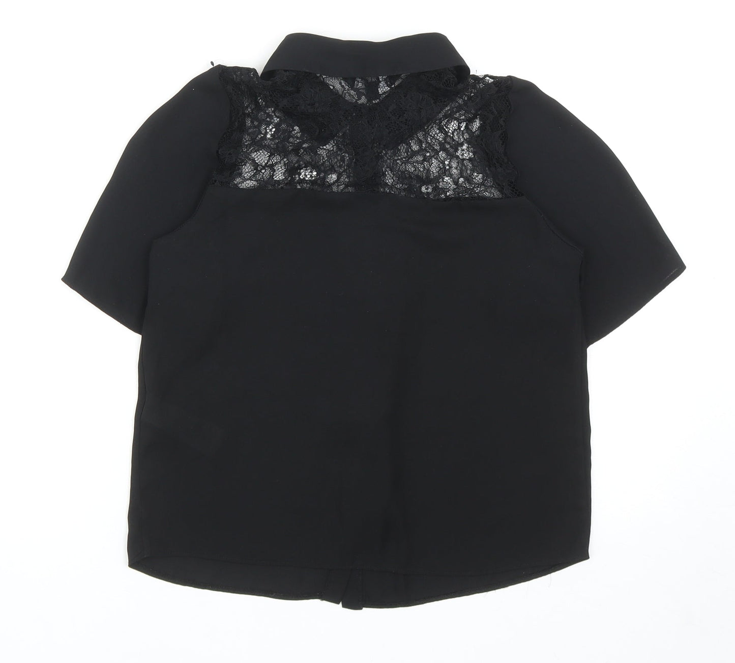 New Look Womens Black Polyester Basic Button-Up Size 6 Collared - Lace Detail