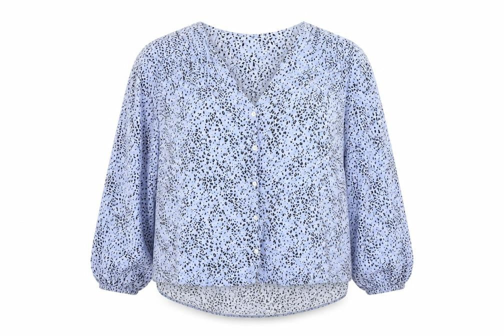 New Look Womens Blue Animal Print Viscose Basic Button-Up Size 14 V-Neck - Leopard Print