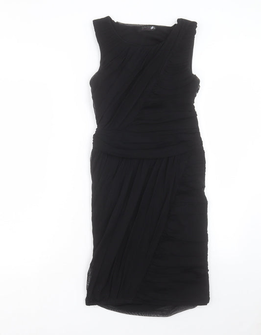 Savida Womens Black Polyester A-Line Size 12 Crew Neck Zip
