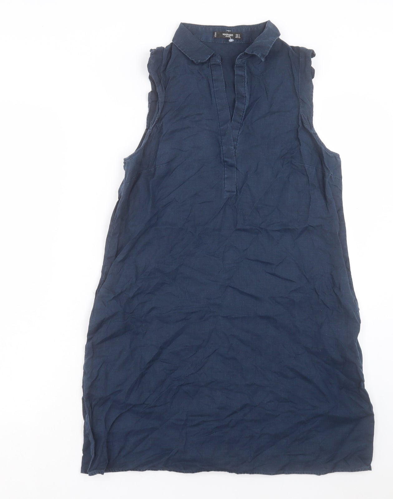 Mango Womens Blue Linen Sheath Size S V-Neck Pullover