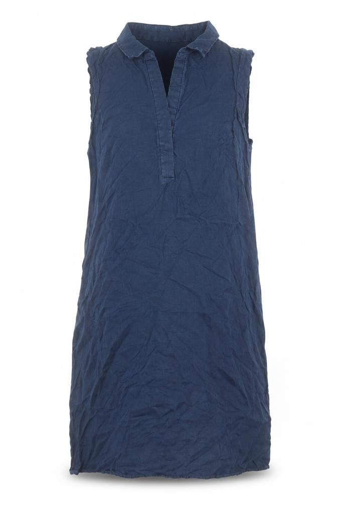 Mango Womens Blue Linen Sheath Size S V-Neck Pullover