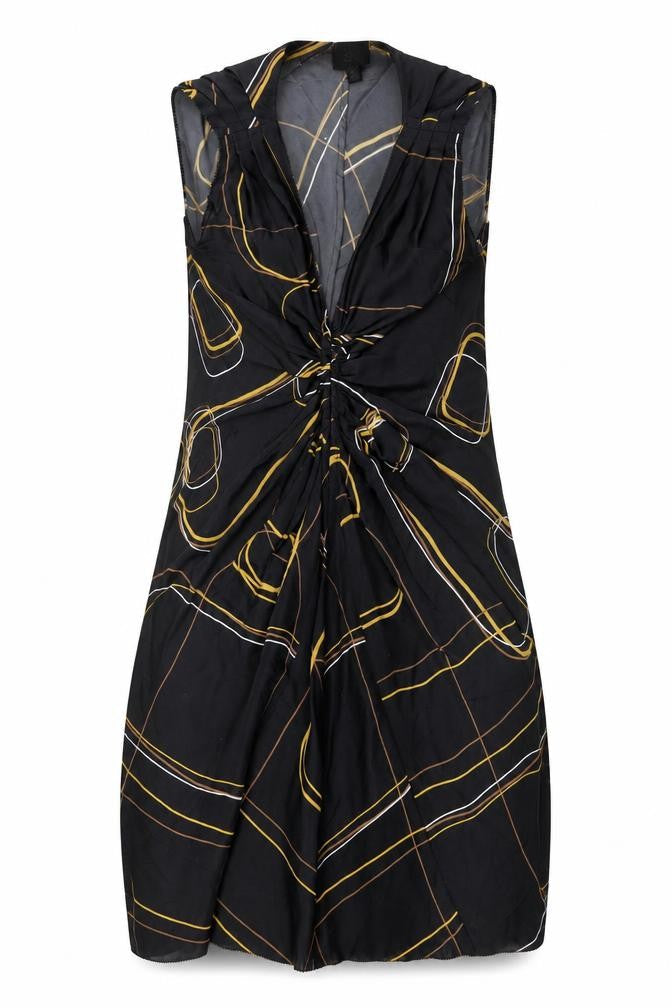 BR Womens Black Geometric Silk A-Line Size 6 V-Neck Pullover