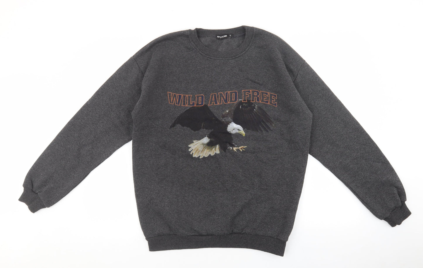 PRETTYLITTLETHING Womens Grey Cotton Pullover Sweatshirt Size S Pullover - Eagle Wild and Free