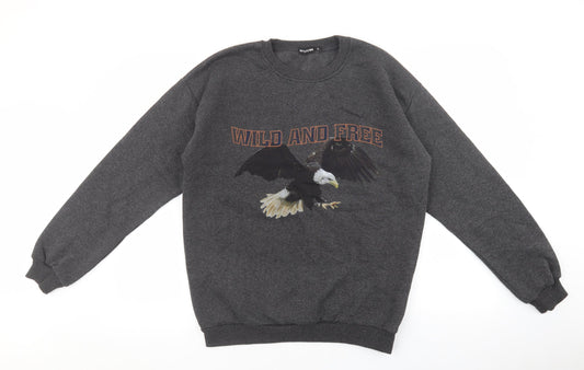 PRETTYLITTLETHING Womens Grey Cotton Pullover Sweatshirt Size S Pullover - Eagle Wild and Free