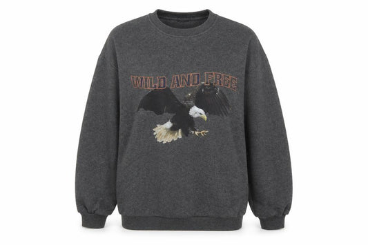 PRETTYLITTLETHING Womens Grey Cotton Pullover Sweatshirt Size S Pullover - Eagle Wild and Free