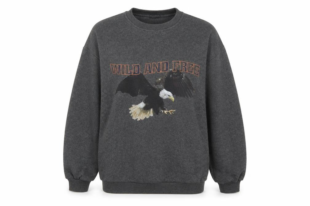 PRETTYLITTLETHING Womens Grey Cotton Pullover Sweatshirt Size S Pullover - Eagle Wild and Free