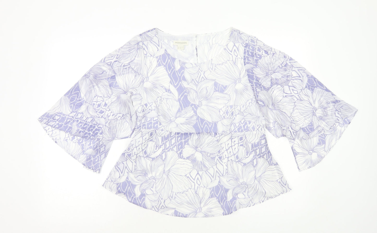 Monsoon Womens Purple Geometric Polyester Basic Blouse Size 10 Round Neck
