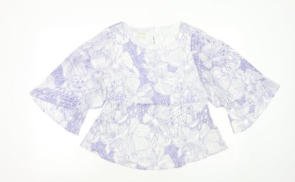 Monsoon Womens Purple Geometric Polyester Basic Blouse Size 10 Round Neck