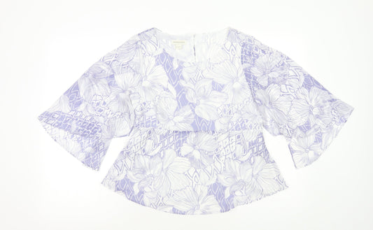 Monsoon Womens Purple Geometric Polyester Basic Blouse Size 10 Round Neck