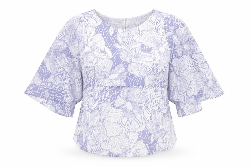 Monsoon Womens Purple Geometric Polyester Basic Blouse Size 10 Round Neck