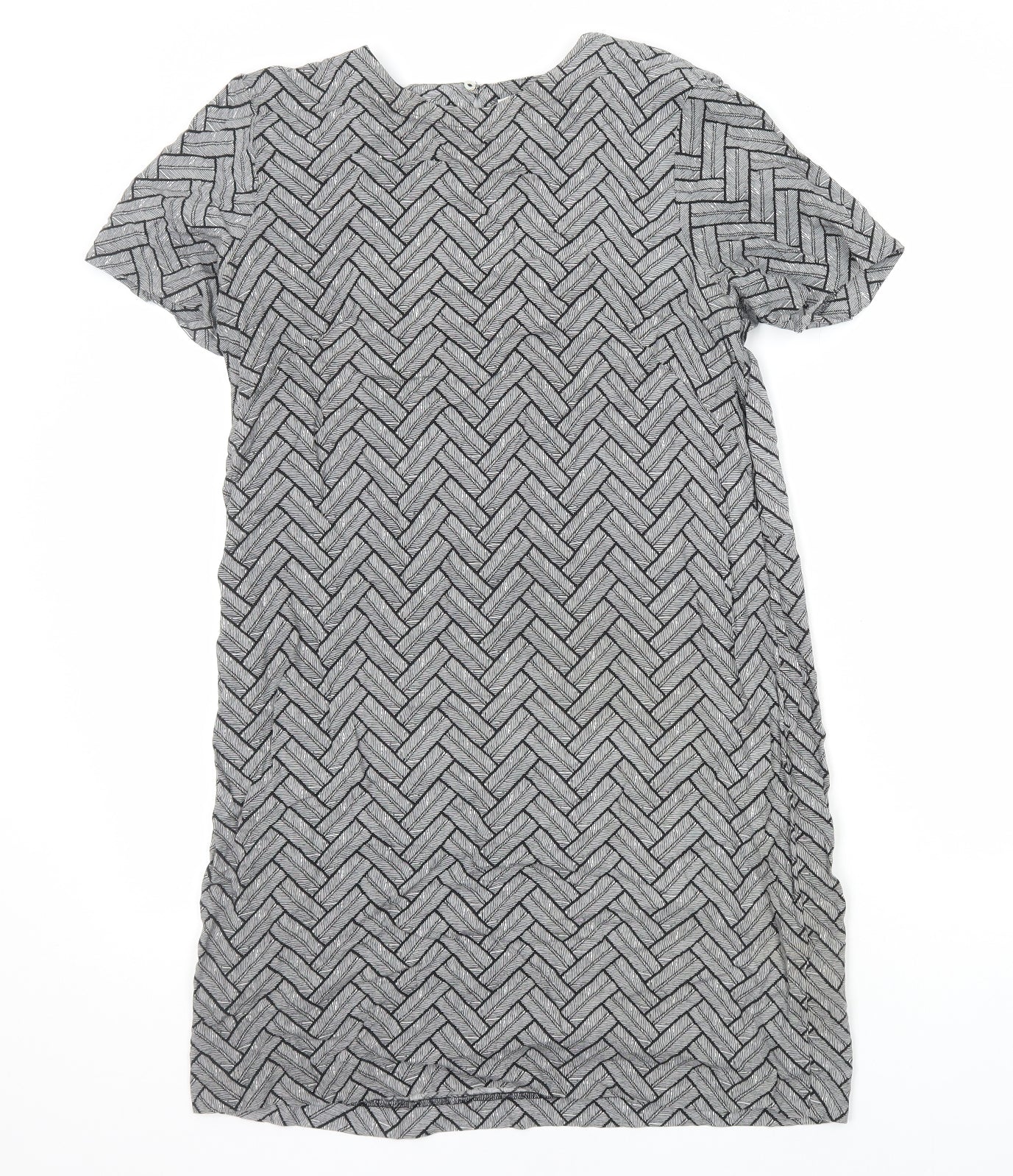 H&M Womens Grey Chevron Viscose T-Shirt Dress Size 8 Round Neck Pullover