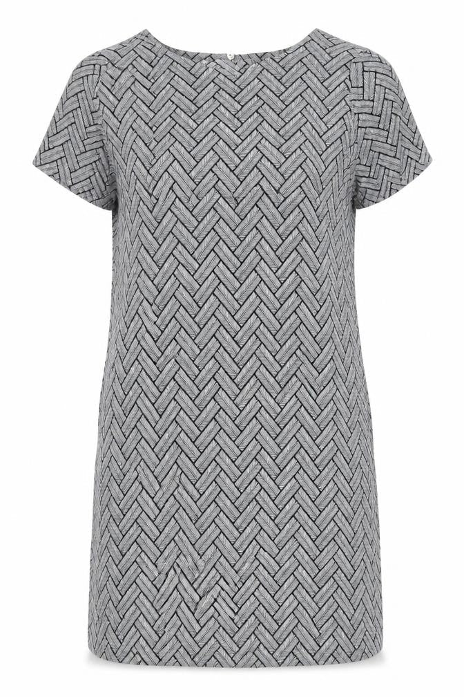 H&M Womens Grey Chevron Viscose T-Shirt Dress Size 8 Round Neck Pullover