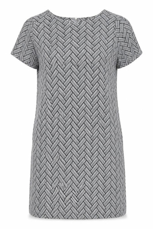 H&M Womens Grey Chevron Viscose T-Shirt Dress Size 8 Round Neck Pullover