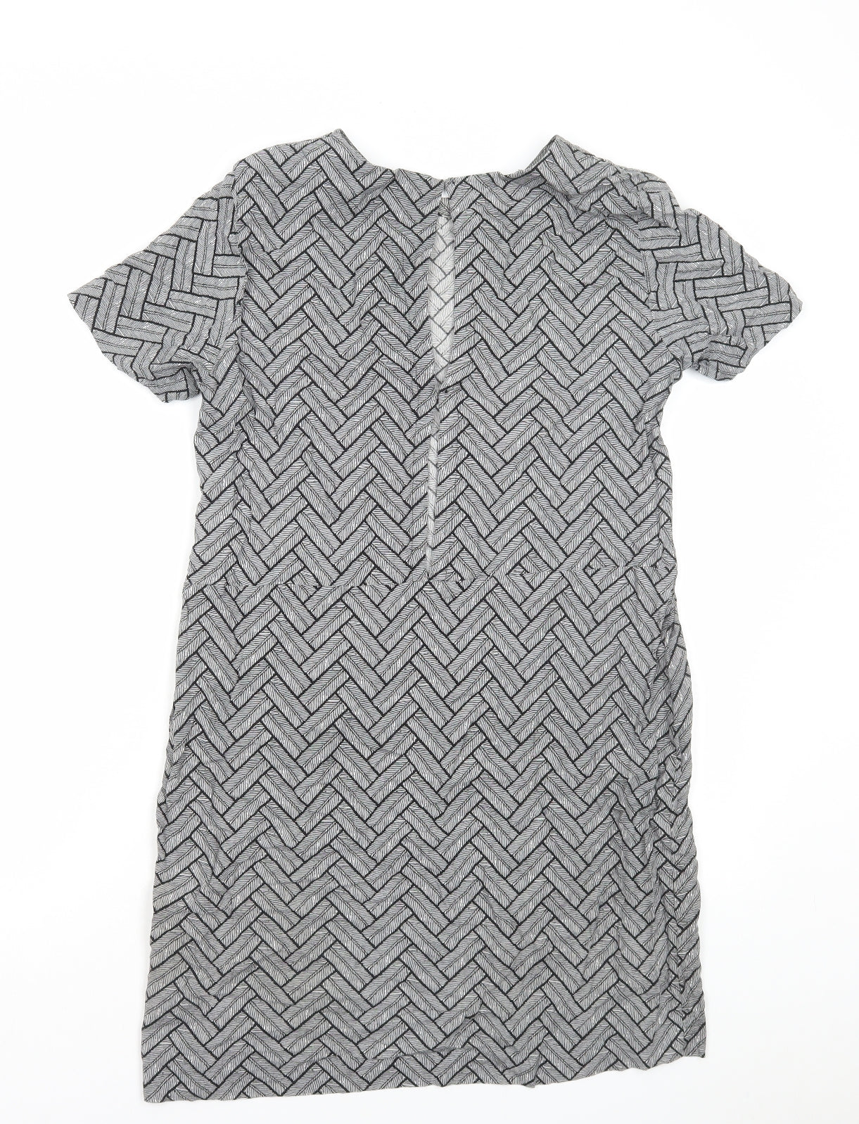 H&M Womens Grey Chevron Viscose T-Shirt Dress Size 8 Round Neck Pullover