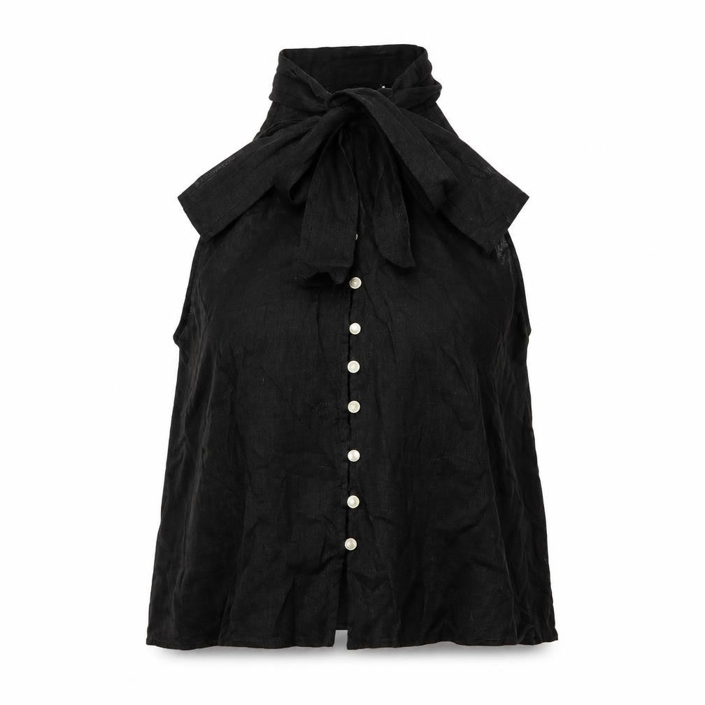 Zara Womens Black Viscose Basic Button-Up Size XS Round Neck - Neck Tie