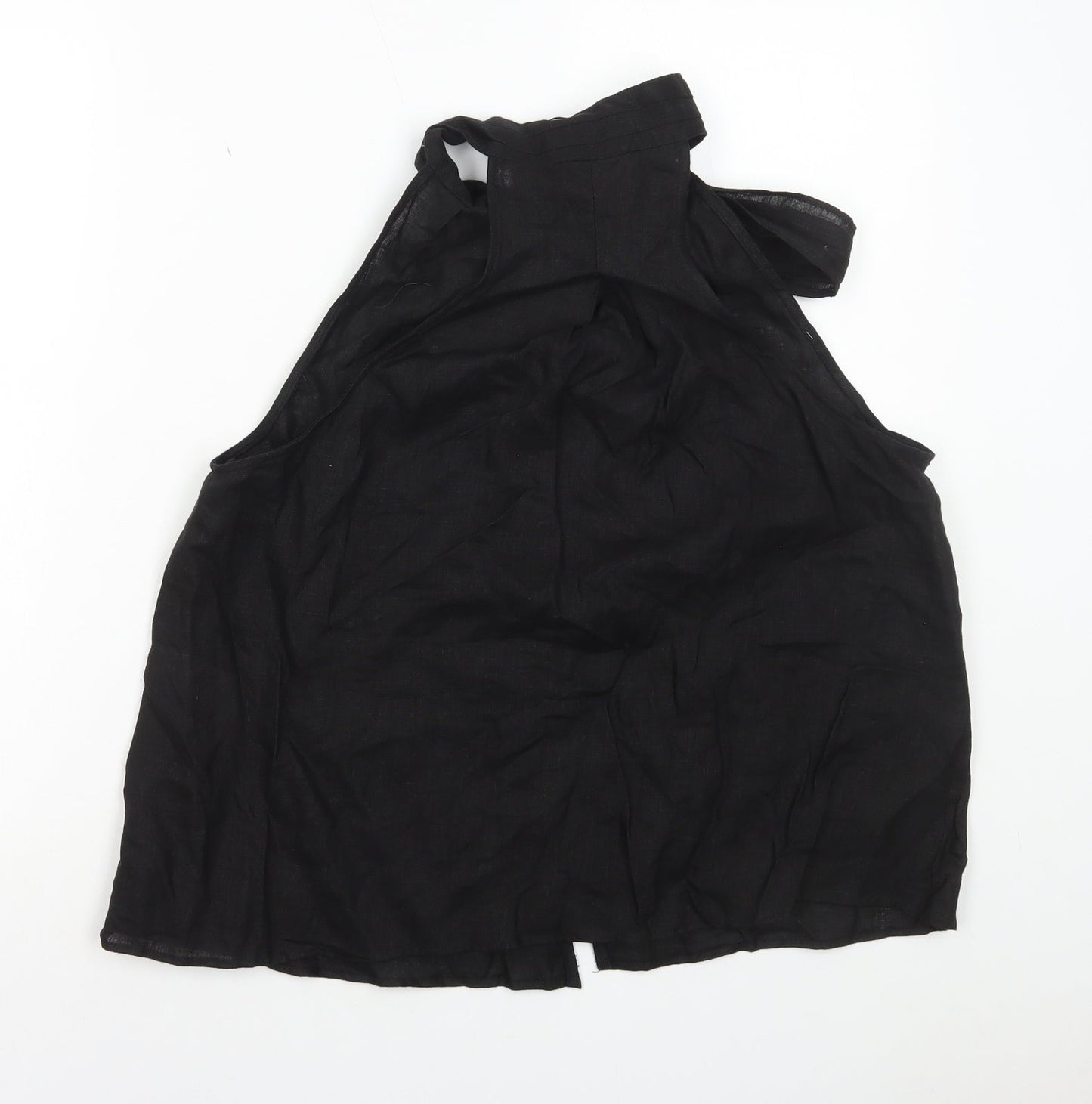 Zara Womens Black Viscose Basic Button-Up Size XS Round Neck - Neck Tie