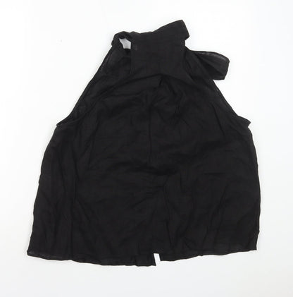 Zara Womens Black Viscose Basic Button-Up Size XS Round Neck - Neck Tie