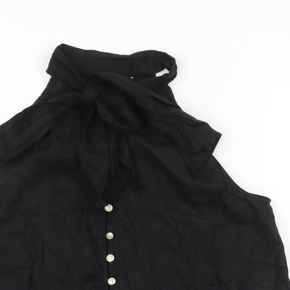 Zara Womens Black Viscose Basic Button-Up Size XS Round Neck - Neck Tie