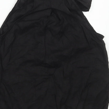 Zara Womens Black Viscose Basic Button-Up Size XS Round Neck - Neck Tie