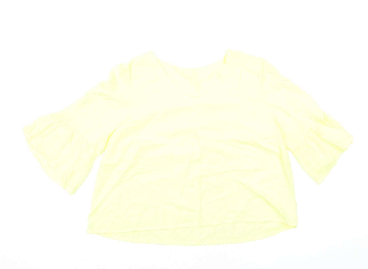 Preworn Womens Yellow Viscose Basic Blouse Size 12 V-Neck
