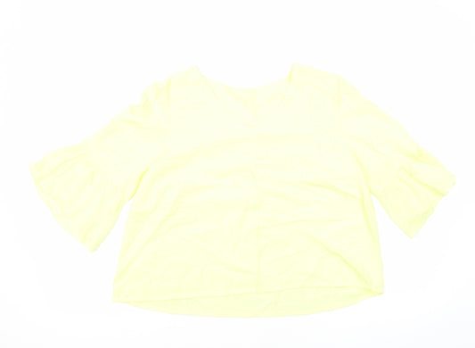 Preworn Womens Yellow Viscose Basic Blouse Size 12 V-Neck