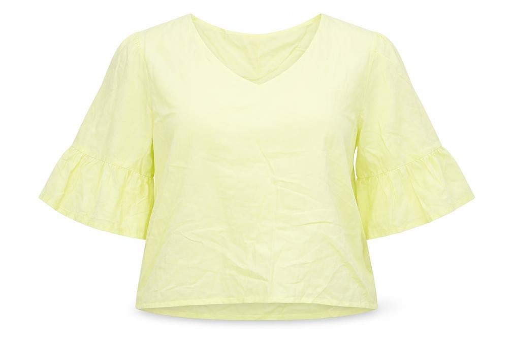 Preworn Womens Yellow Viscose Basic Blouse Size 12 V-Neck