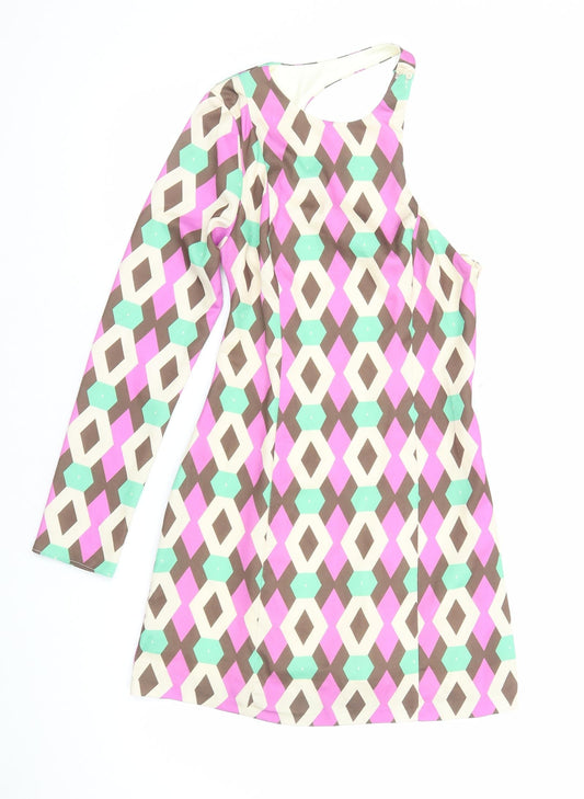 Zara Womens Multicoloured Geometric Polyester Mini Size XS One Shoulder Zip