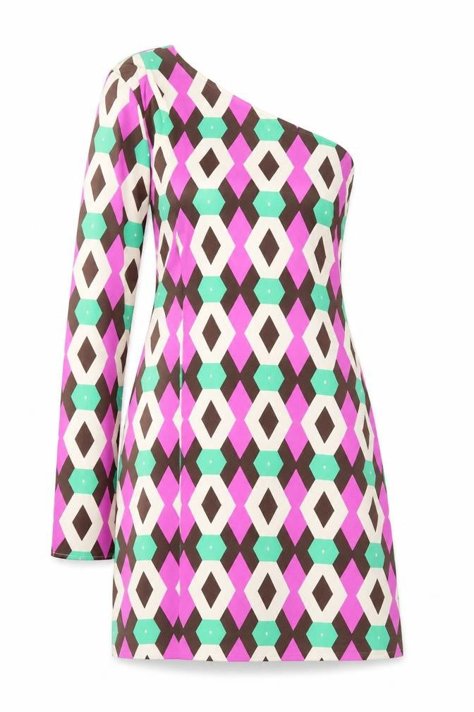 Zara Womens Multicoloured Geometric Polyester Mini Size XS One Shoulder Zip