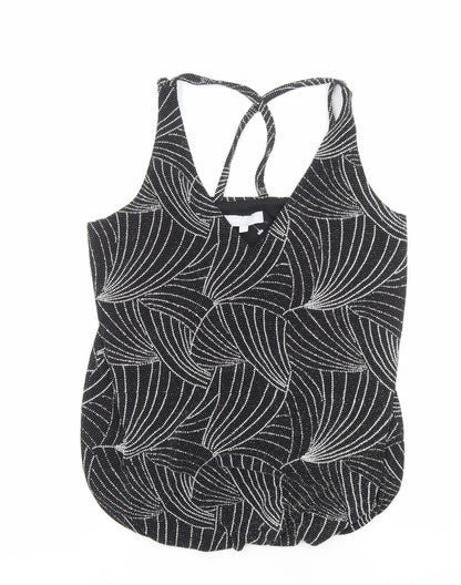 Red Herring Womens Black Geometric Polyester Camisole Tank Size 10 V-Neck