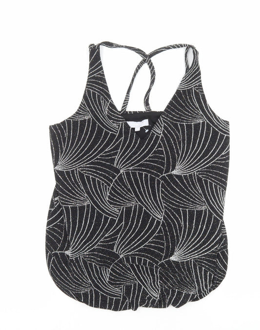 Red Herring Womens Black Geometric Polyester Camisole Tank Size 10 V-Neck