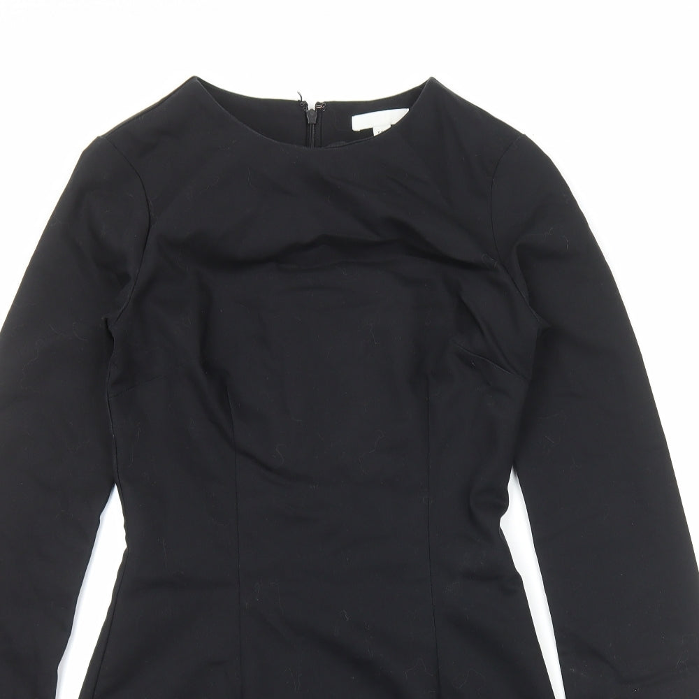 H&M Womens Black Viscose Bodycon Size 8 Round Neck Zip
