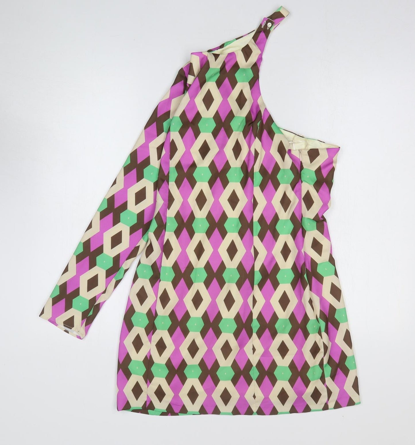 Zara Womens Multicoloured Geometric Polyester Mini Size M One Shoulder Pullover
